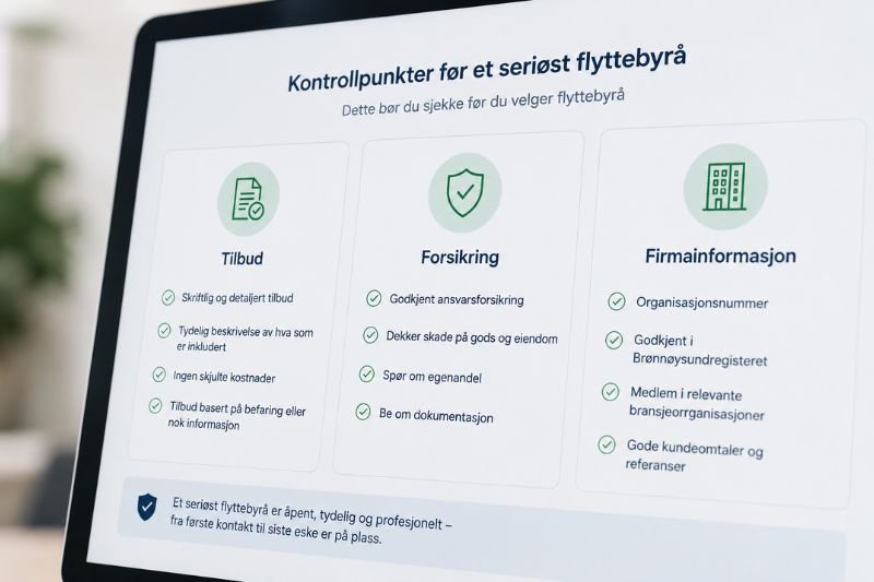 Kontrollpunkter når du velger flyttebyrå i Oslo