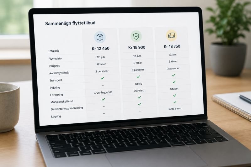 Sammenligne priser og tilbud fra flyttebyrå