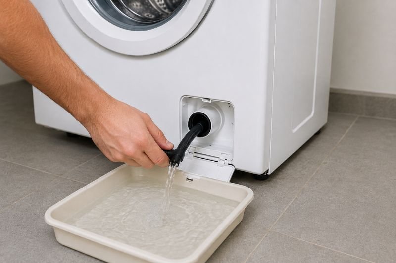 Tømme vaskemaskin for vann før flytting
