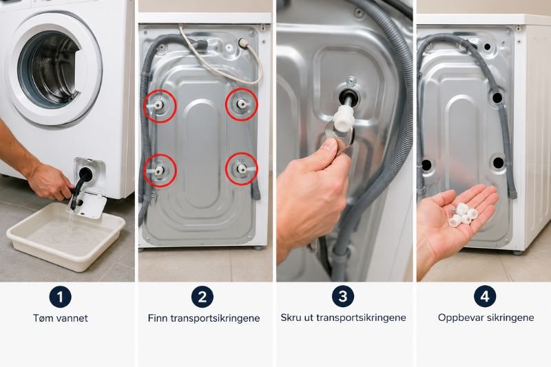 Transportsikring på vaskemaskin før flytting